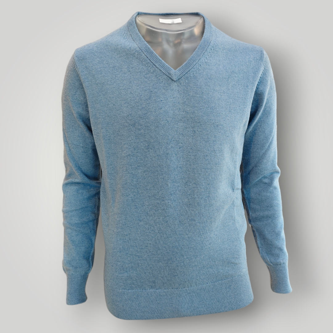 Maglia a V in Lana e Cashmere Avio