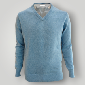 Maglia a V in Lana e Cashmere Avio