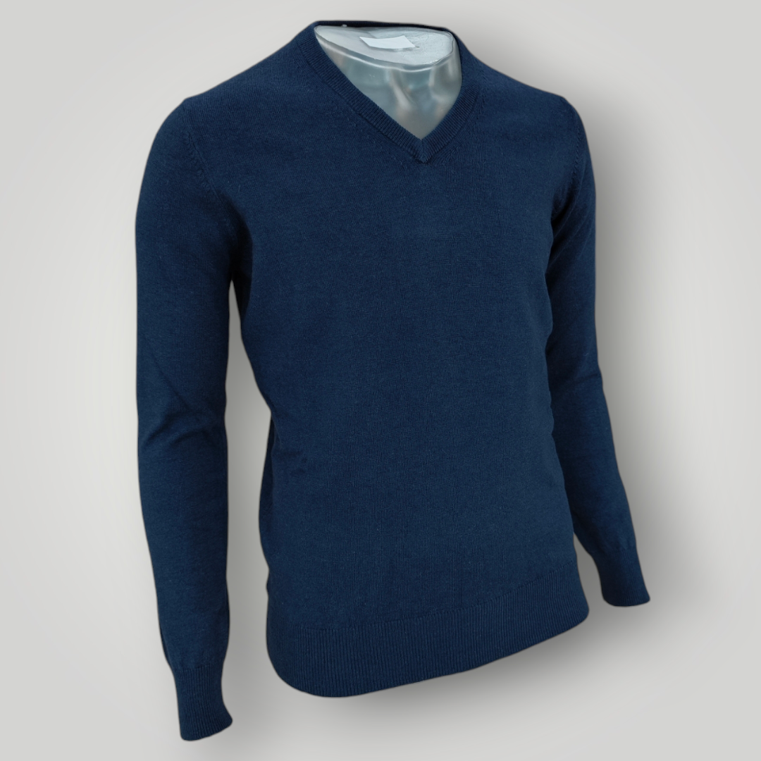 Maglia a V in Lana e Cashmere Blu