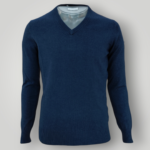 Maglia a V in Lana e Cashmere Blu