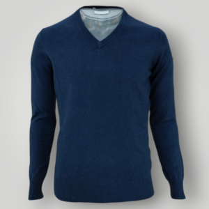 Maglia a V in Lana e Cashmere Blu
