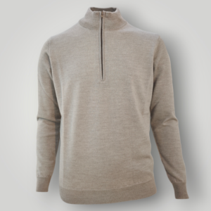 Lupetto con Zip in Lana Merinos Nocciola
