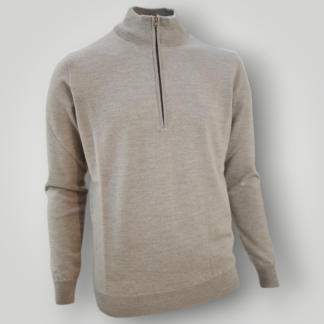 Lupetto con Zip in Lana Merinos Nocciola