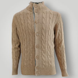 Cardigan a Trecce Lana e Cashmere Cammello