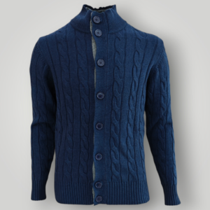 Cardigan a Trecce Lana e Cashmere Blu