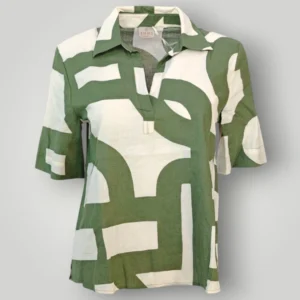 Camicia in Lino e Cotone Emme Marella in fantasia geometrica verde