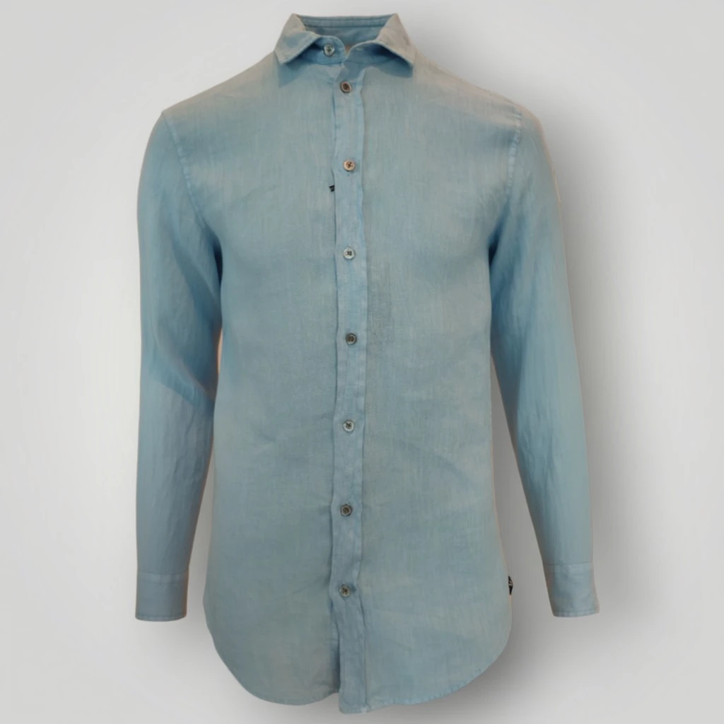 Camicia in Lino Emporio Armani Celeste